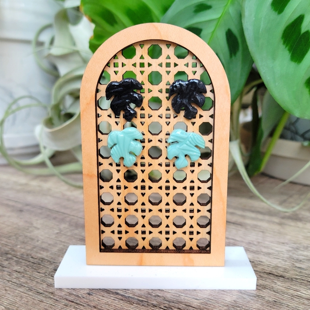 Handmade Monstera Leaf Clay Studs